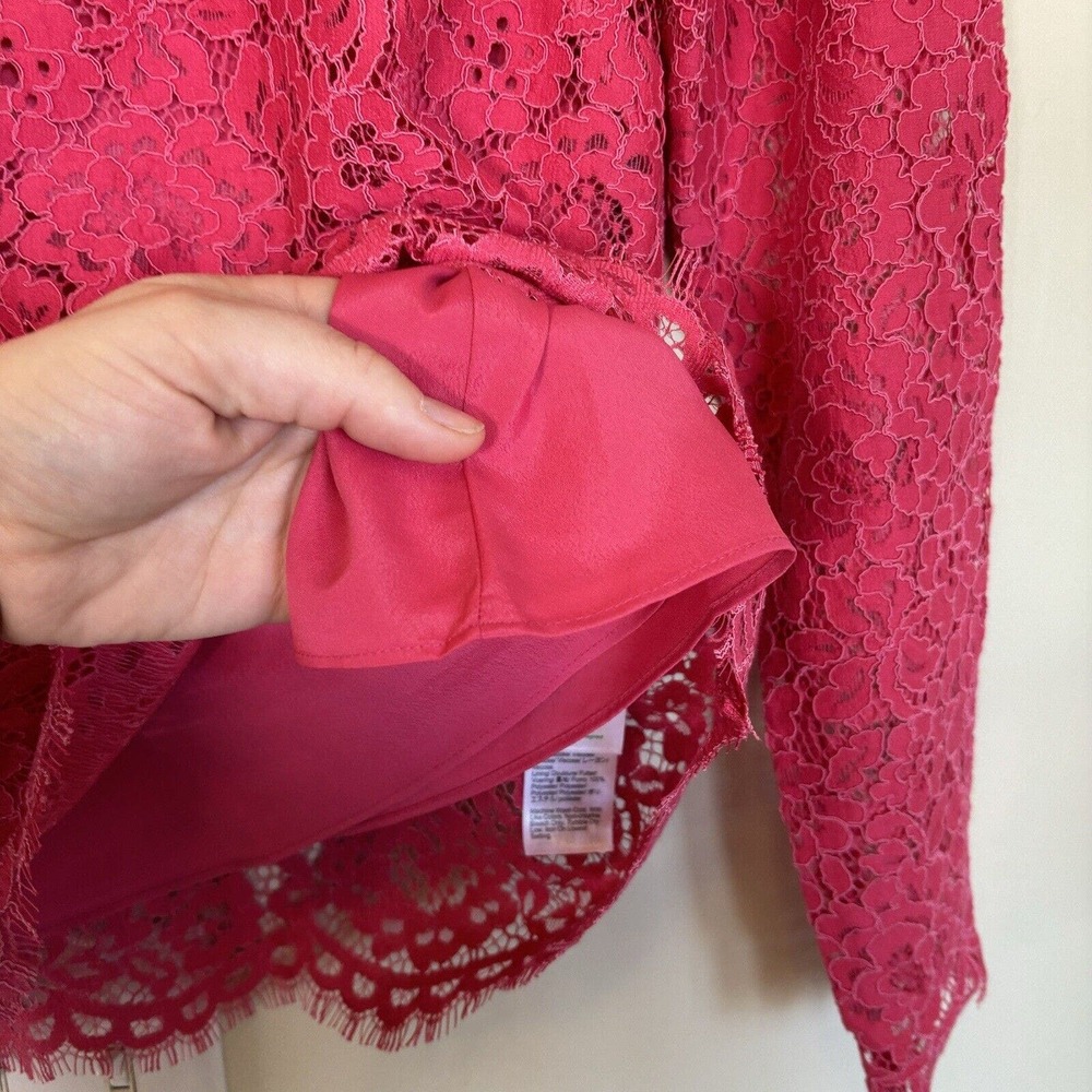 J. Crew Womens 2 Scalloped Mock Neck Laced Long Sleeve Top in Dragonfruit NWT - Picture 4 of 8